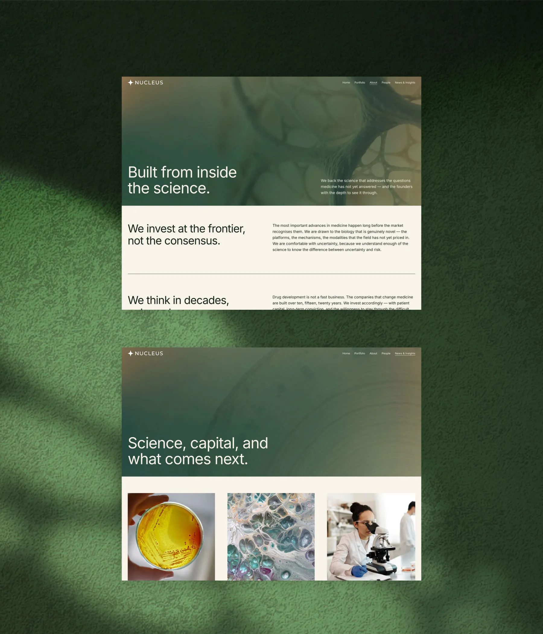 Nucleus template page preview - about & news