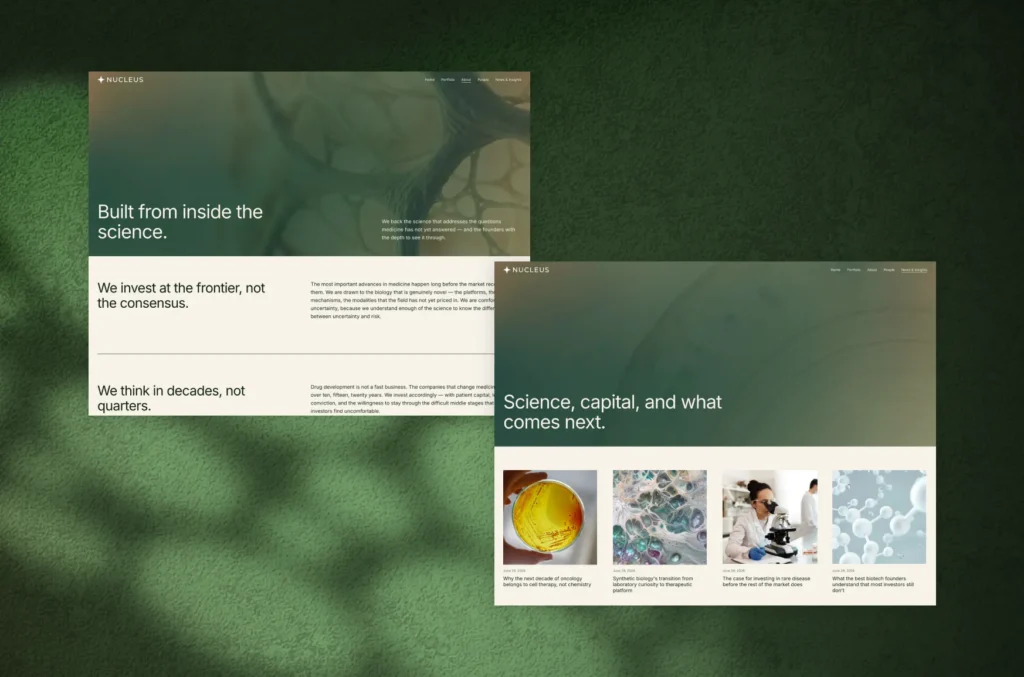Two page designs from Nucleus