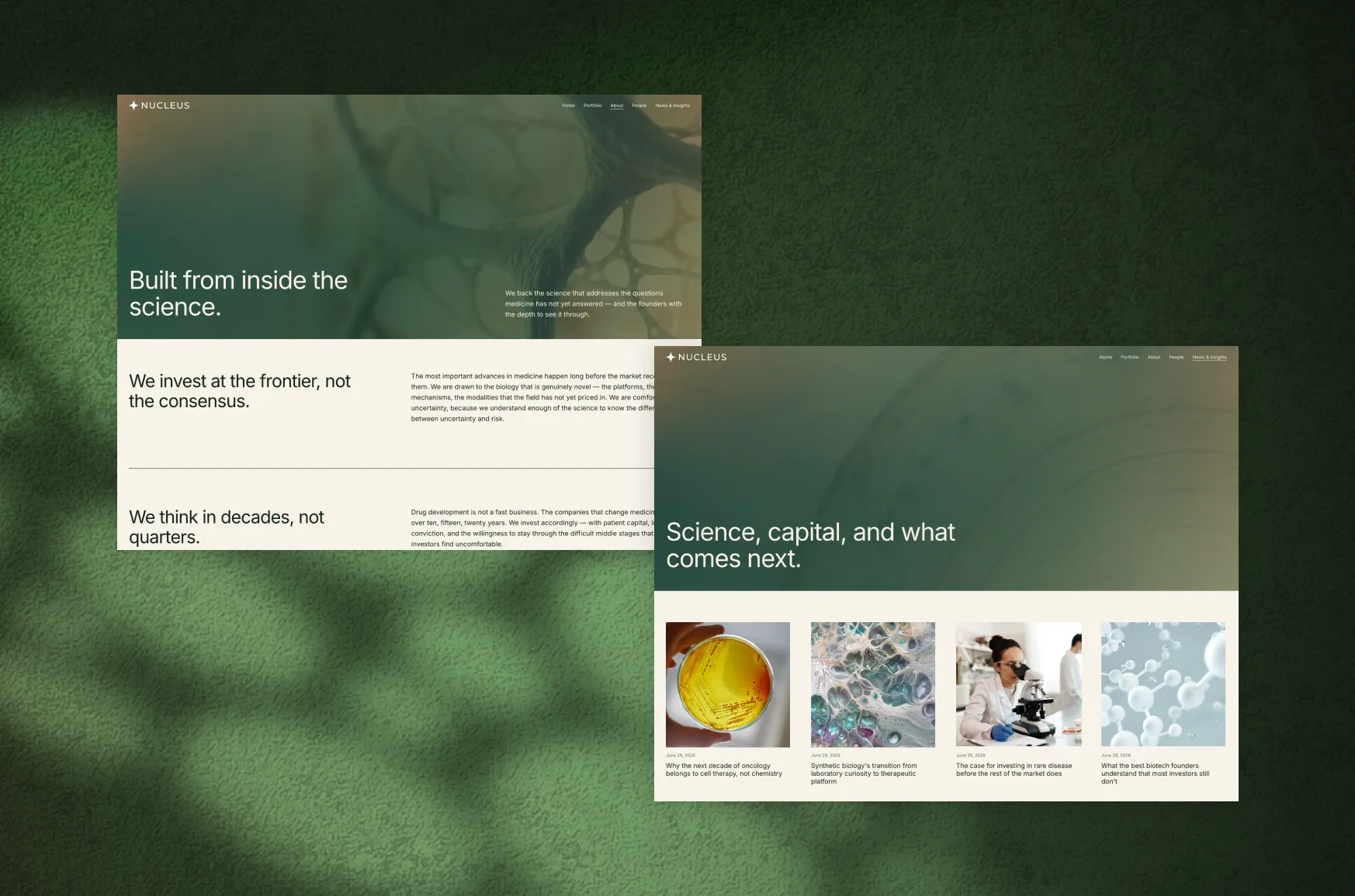 Two page designs from Nucleus 